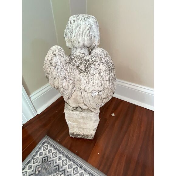 Gorgeous Shabby Cottage white painted antique cement garden angel must see - Picture 6 of 7